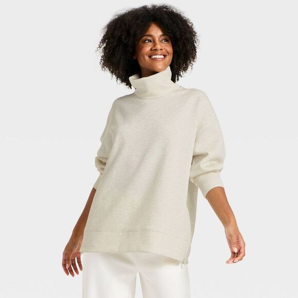 Open Box - All In Motion - Women's Airy Sleek Funnel Neck Sweatshi Cream - Picture 3 of 4
